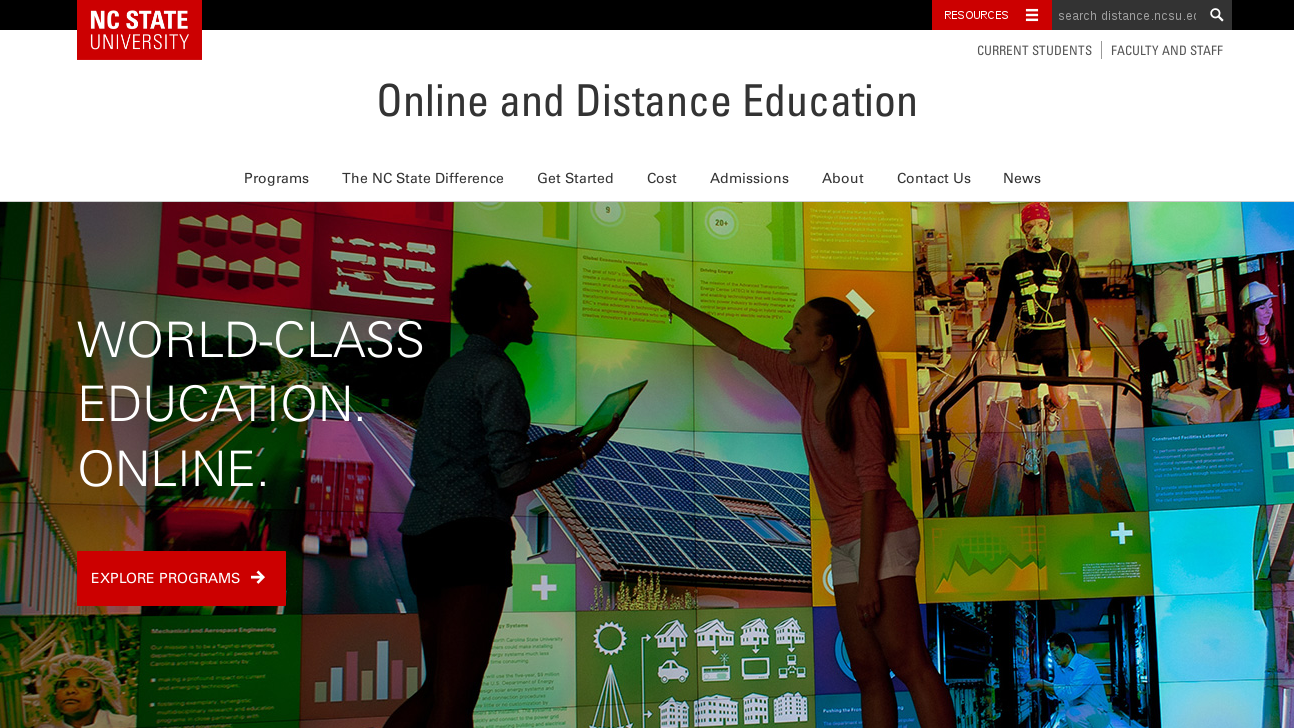 screenshot of new online and distance education page