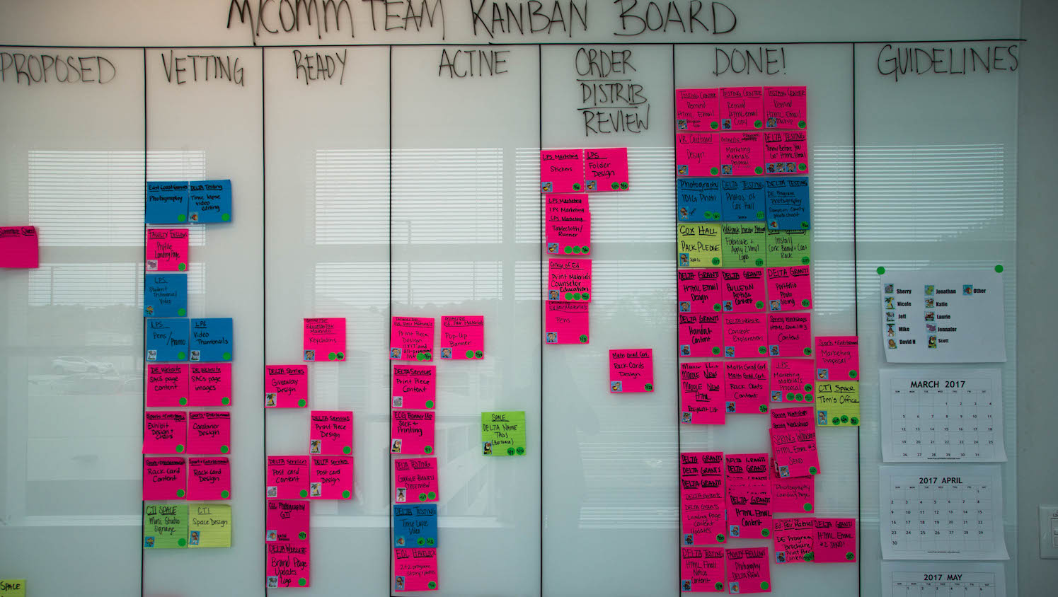 The M/Comm Team Kanban Board. Photo by Sarah Banko