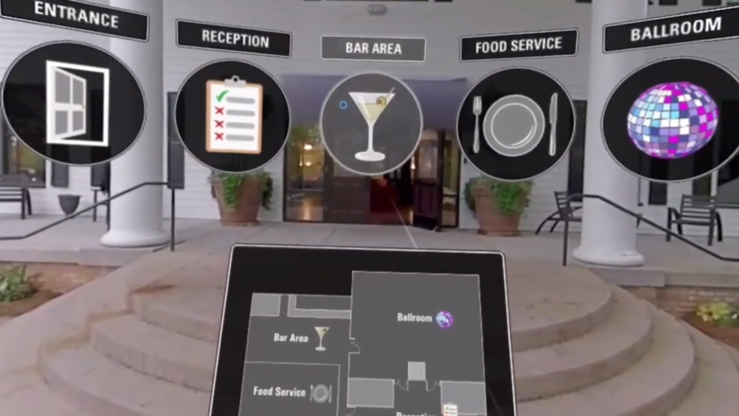 Screenshot of VR experience that highlights icon design, earcon design, and navigation