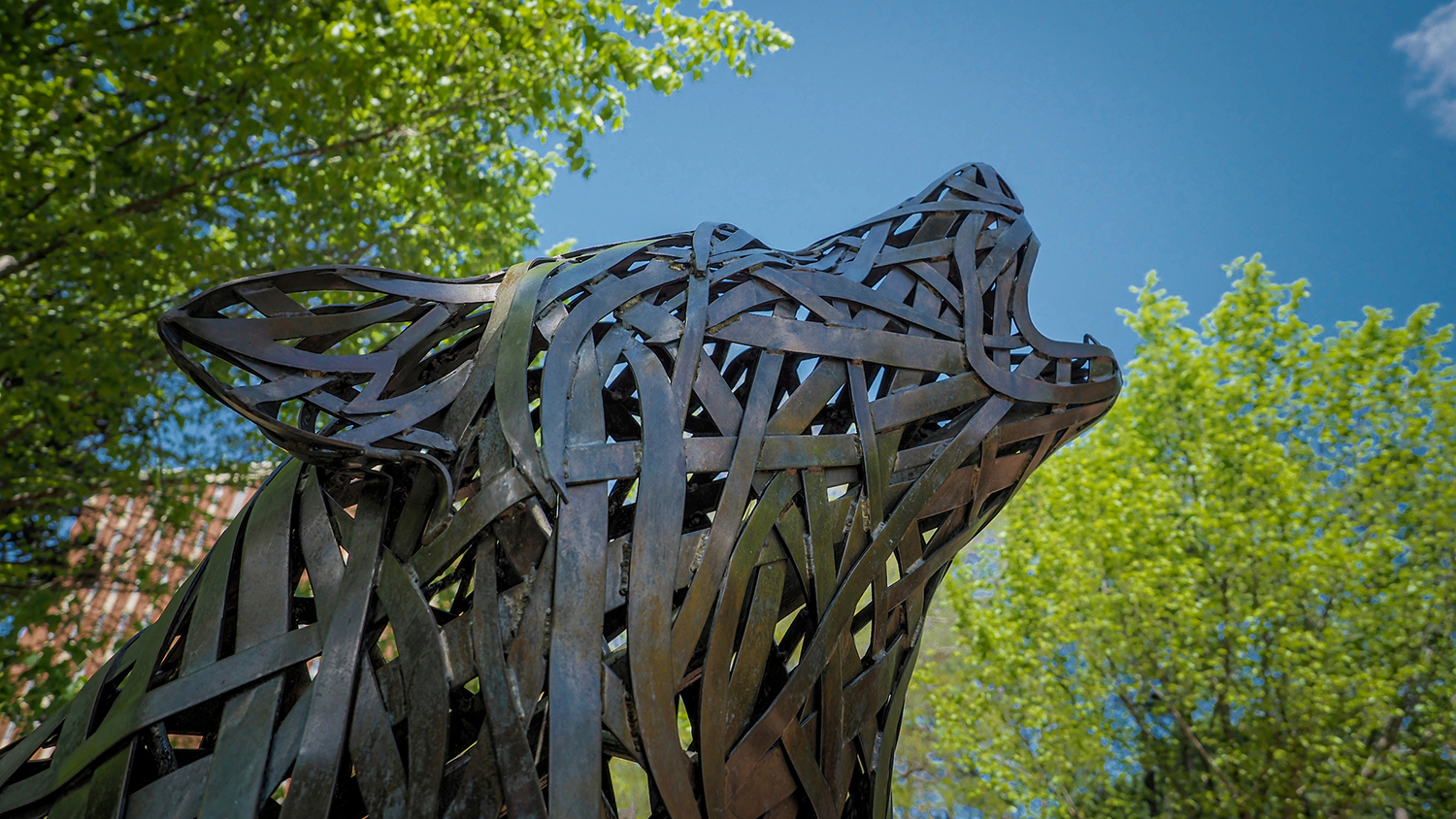 The copper wolves at Wolf Plaza. Photo by Marc Hall.