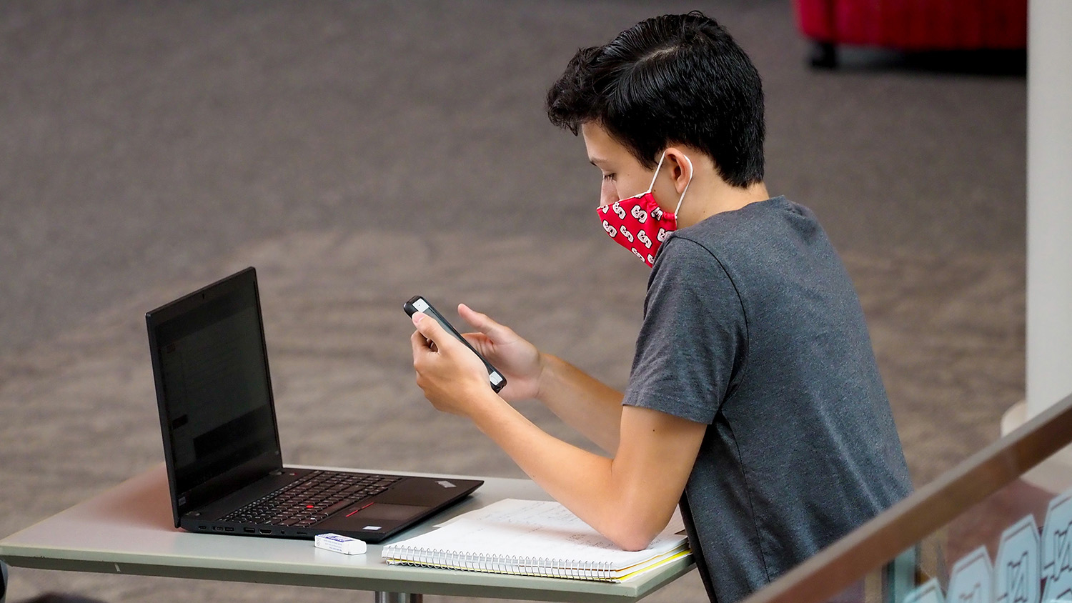 Students find places to study in the Talley Student Center on the last day of in-person classes, before all undergraduate classes moved online for the fall 2020 semester.