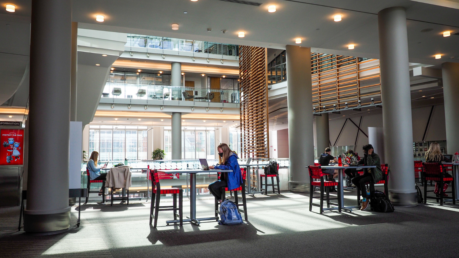 Students work and walk in Talley Student Union during the COVID-19 pandemic. Photo by Marc Hall