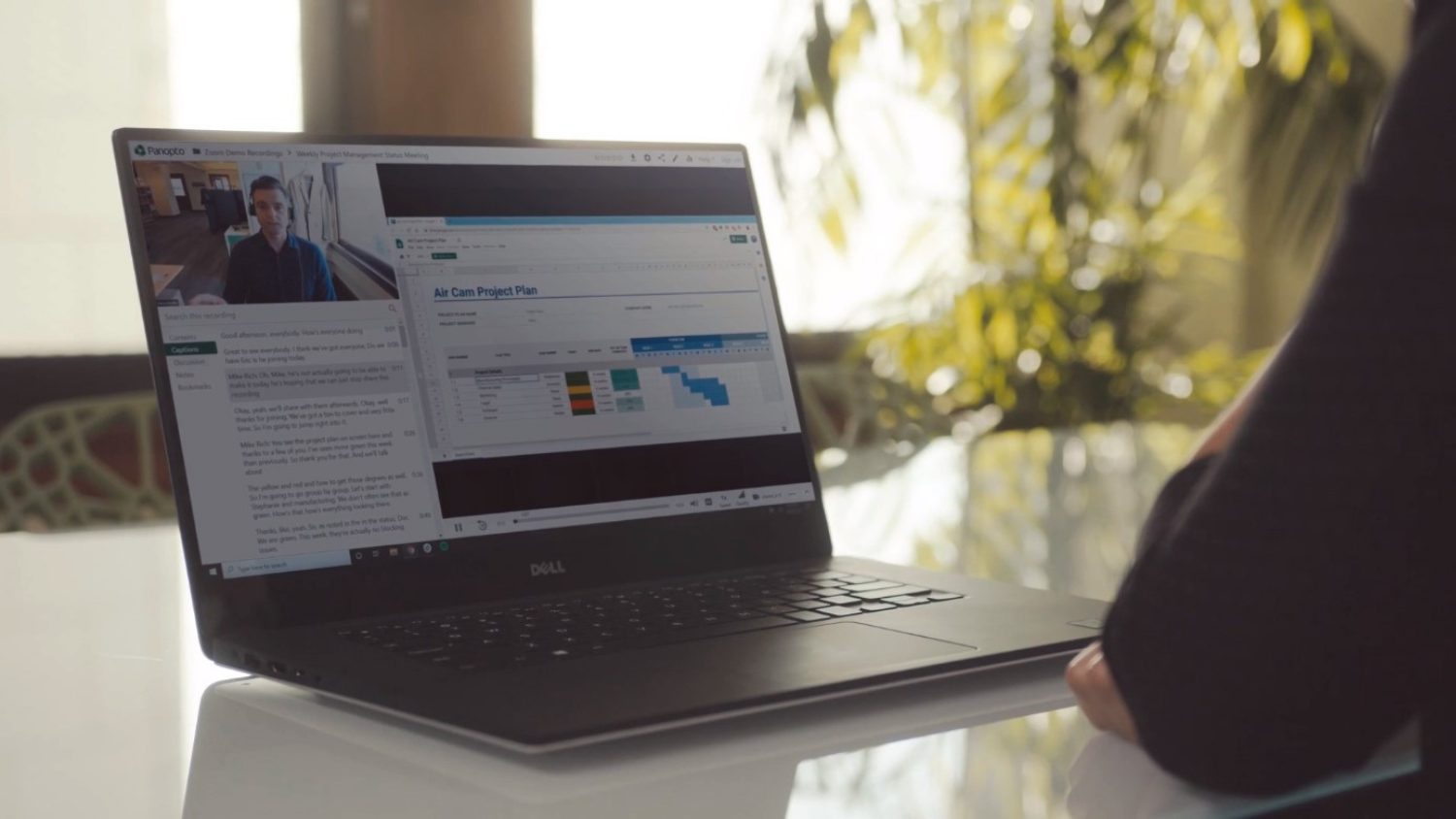 Laptop hosting a Zoom meeting. Image from "Panopto: The Secure, Searchable Library for Zoom Recordings" video.