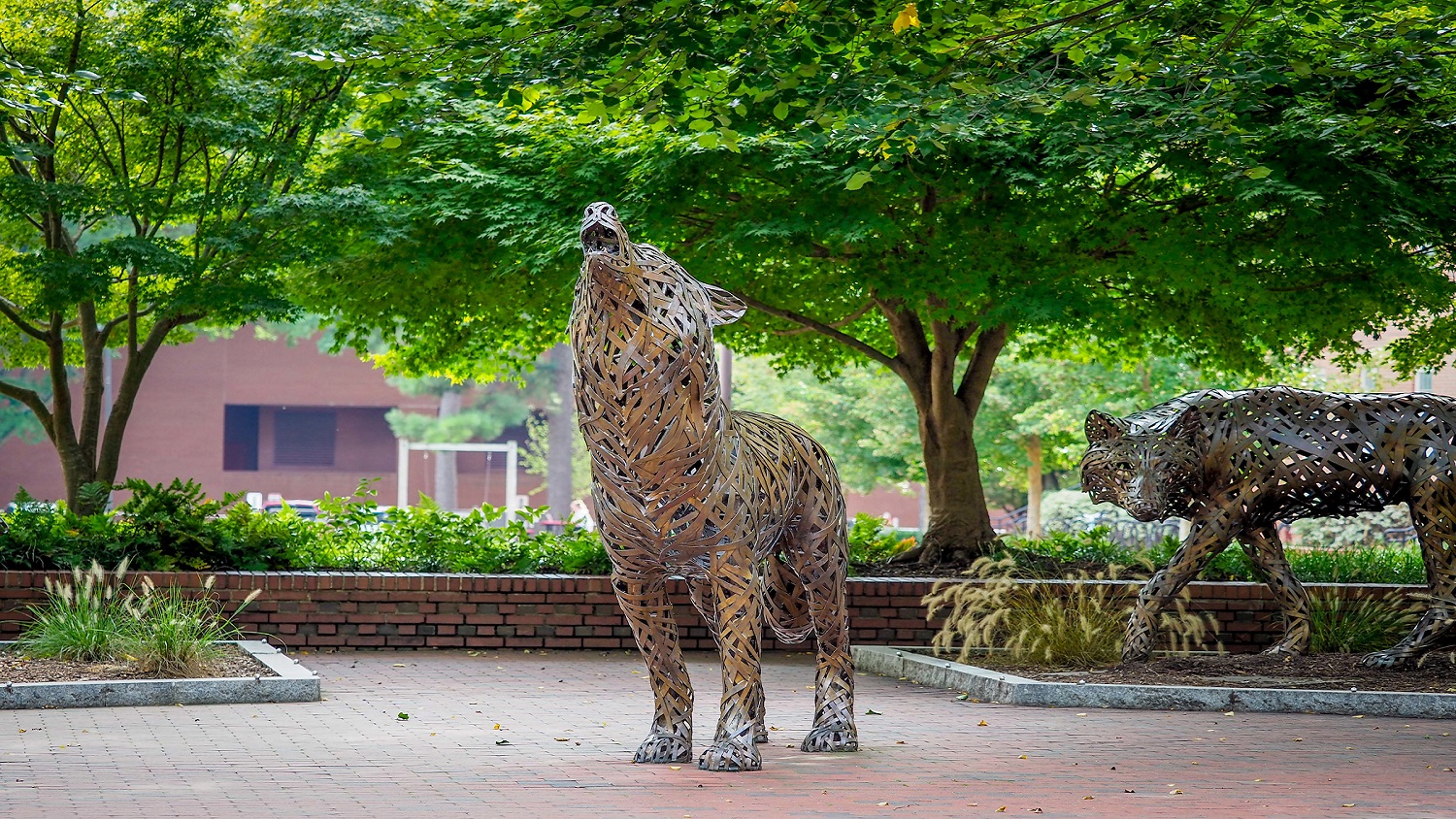 Copper wolves at Wolf Plaza near the Free Expression tunnel. Photo by Becky Kirkland.