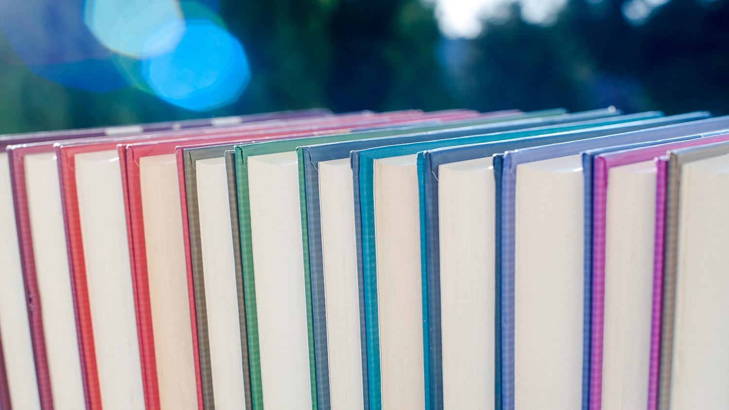 Books arranged by color