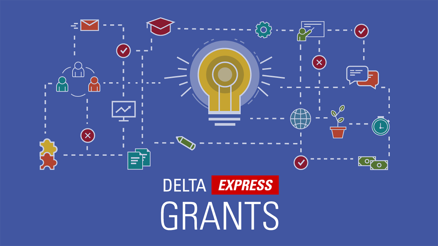 Decorative, text "DELTA Express Grants"