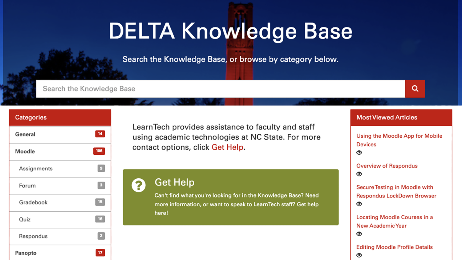 Screenshot of DELTA Knowledge Base Article Website.