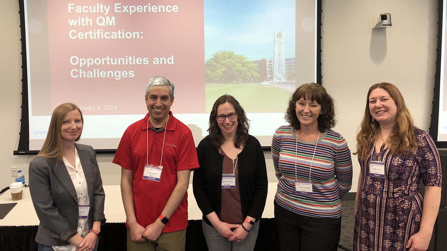 Senior Lecturer Caitlin Stuckey and Associate Teaching Professors Carlos Goller, Tamara Pandolfo, Nicola Singletary and Megan Lupek shared their experiences with the Quality Matters program at the 2024 UNC System Quality Matters Council Annual Summit.